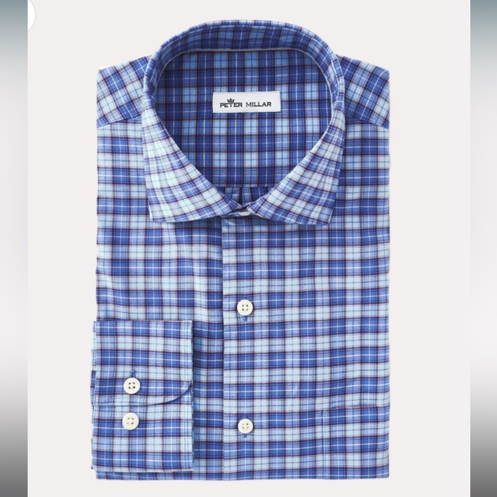 Peter Millar Crown Finish Stretch Sandprint Plaid Shirt